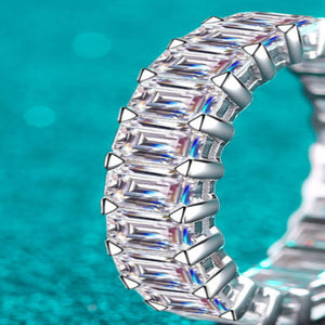 10.5 carat moissanite rhodium-plated ring with a brilliant sparkling gemstone.
