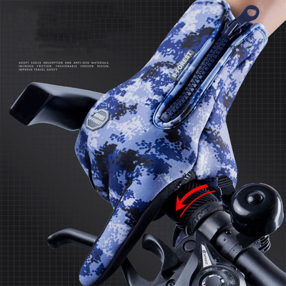 Waterproof touchscreen motorcycle winter gloves for outdoor riding.
