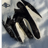 Men's black crocodile-grain sheepskin winter gloves with warm insulated lining for cold weather.
