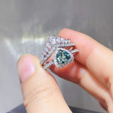 2 Carat Heart-Shaped Crown Ring Set - Turquoise