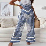 Printed Cami and Wide Leg Pants Set - Peacock  Blue