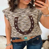 Western Horseshoe Knit Sweater Vest - Mocha