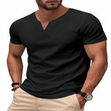 Men's Full Size Casual V-Neck Short Sleeve T-Shirt Plus Size - Black