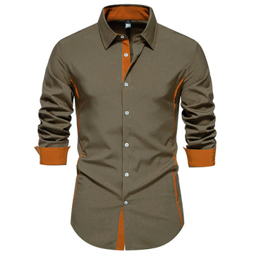 Men's Contrast Trim Button-Down Shirt - Military Green