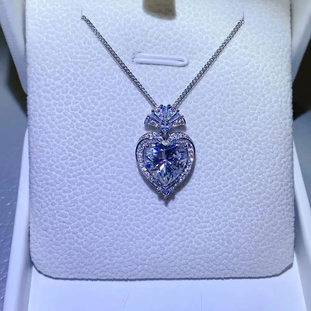 3 Carat Moissanite 925 Sterling Silver Heart Pendant Necklace - Silver