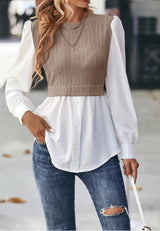 Wavy Stripes Stitching Fashion Temperament Blouse