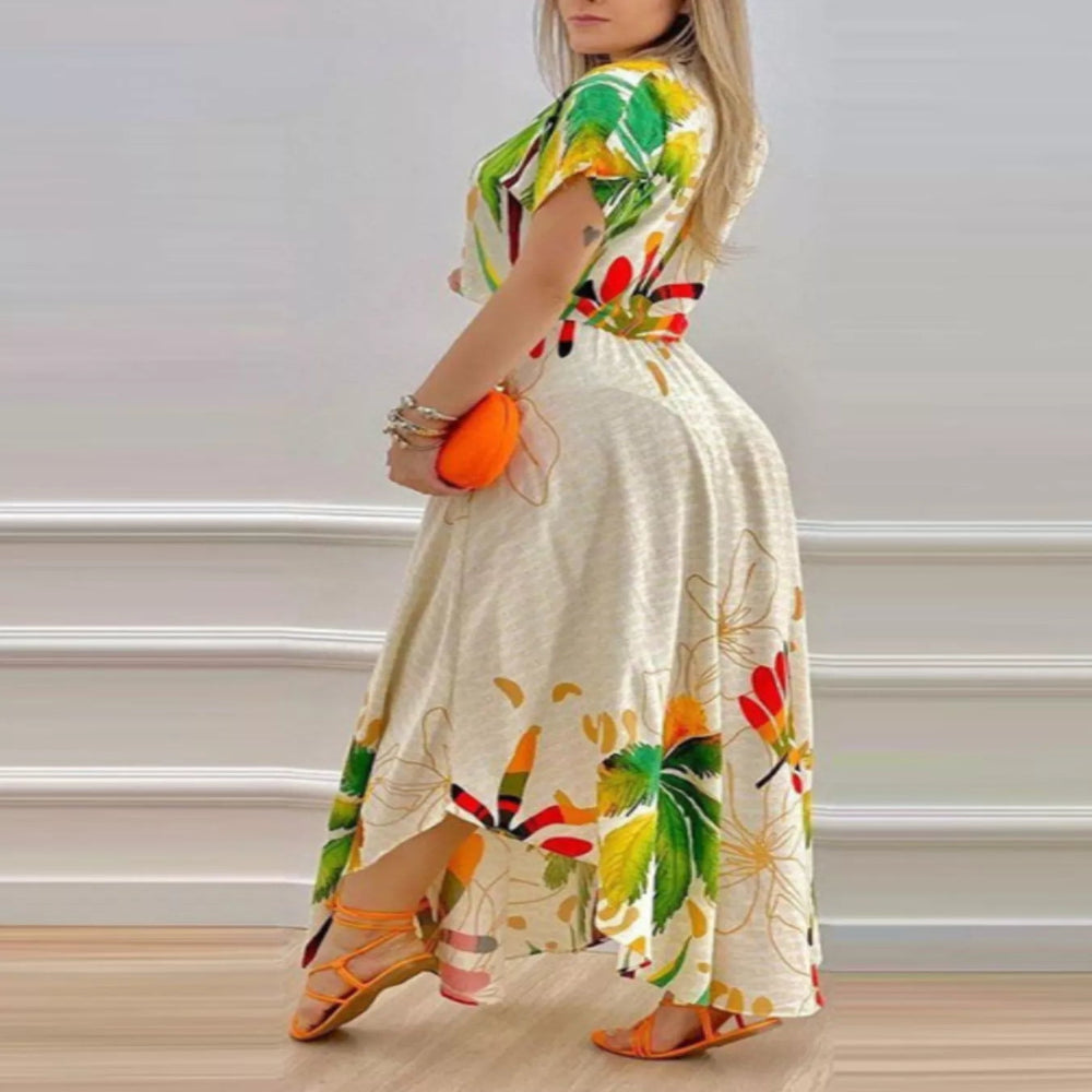Tropical Print Button-Up Crop Top and Maxi Skirt Set - Floral