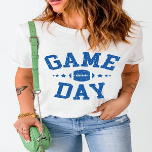 Women's GAME DAY graphic round neck short sleeve T-shirt.