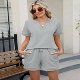 Solid Color Short Sleeve Top and Shorts Two-Piece Set - Apricot