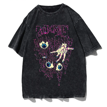 Zombie Horror Gothic Washed Cotton Oversized T-Shirt - long retro