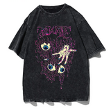 Zombie Horror Gothic Washed Cotton Oversized T-Shirt - long retro