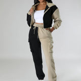 Fashion Double Mixed Color Hooded Autumn Suit - Red