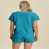 Double Take Full Size Texture Short Sleeve Top and Shorts Set - Gray