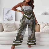 Printed Cami and Wide Leg Pants Set - Peacock  Blue