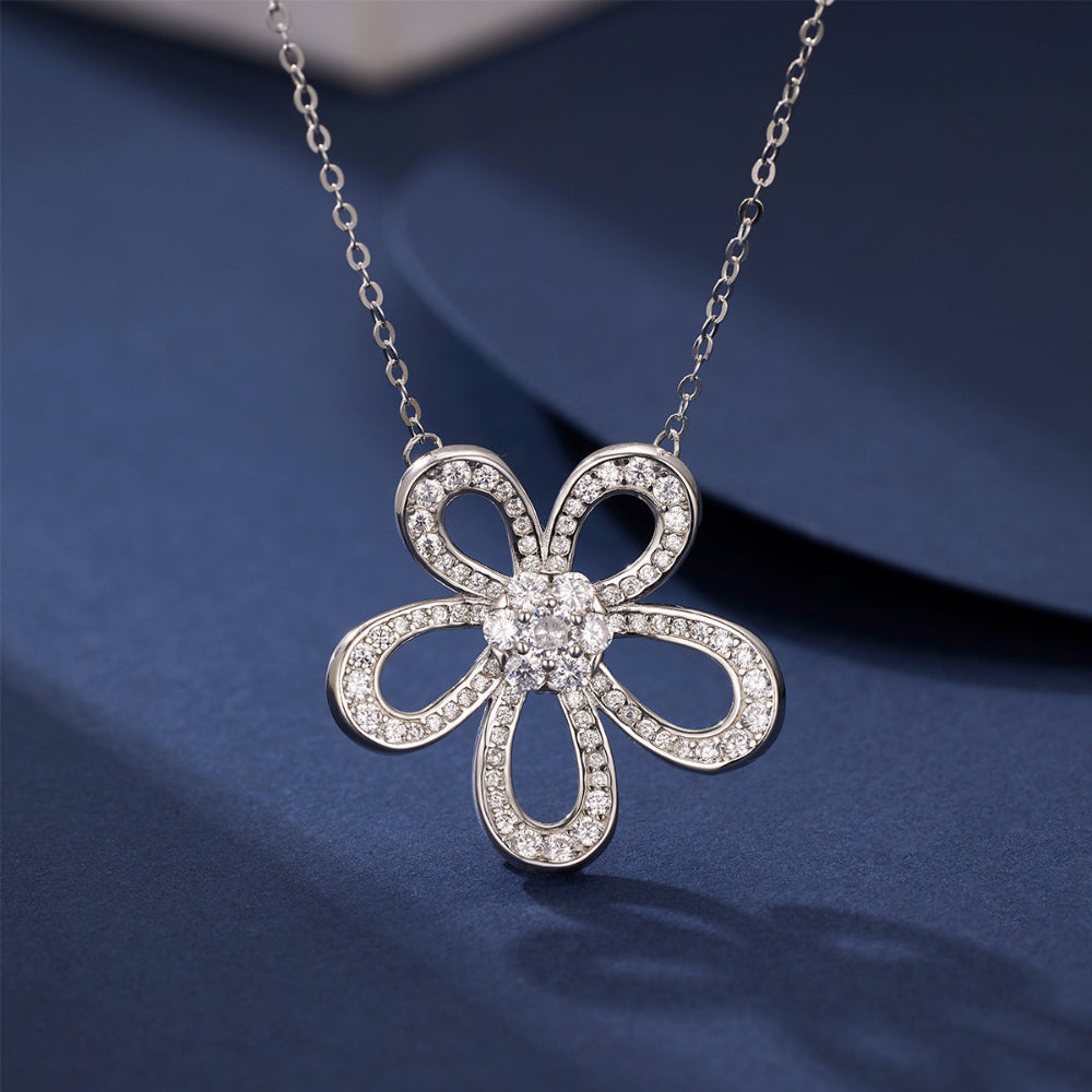 Luxury Flower Pendant Necklace – 925 Sterling Silver ✨ - Silver