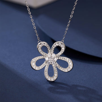 Luxury Flower Pendant Necklace – 925 Sterling Silver ✨ - Silver