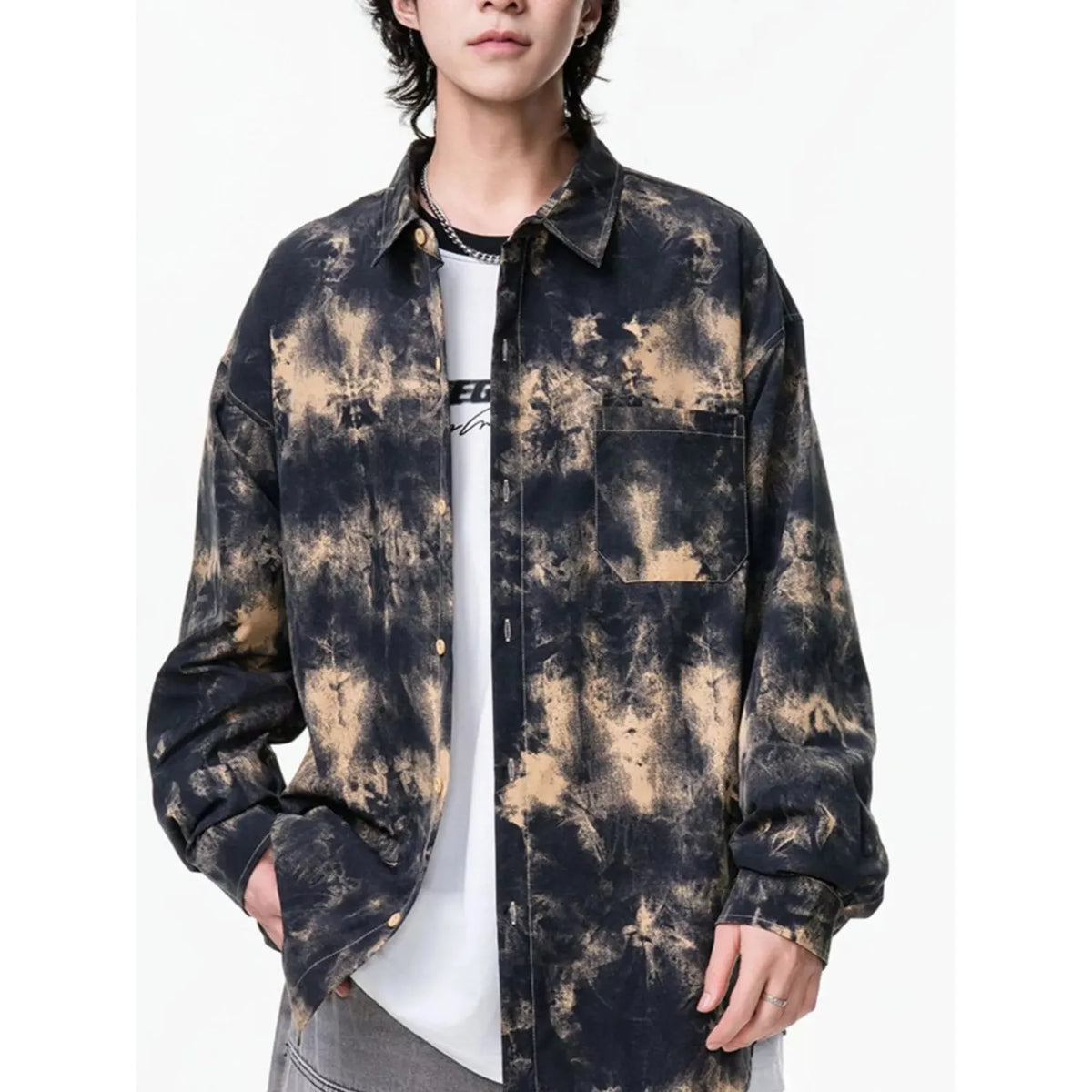 Men's Plus Size Tie-Dye Button-Up Shirt - Burgundy