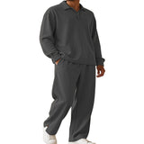 Men's Full Size Textured Long Sleeve Top and Pants Set Plus Size - Khaki