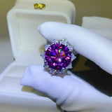 10 carat flower-shaped moissanite ring crafted in 925 sterling silver.