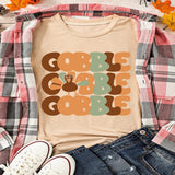GOBBLE Turkey Graphic Thanksgiving Round Neck Tee - Tan