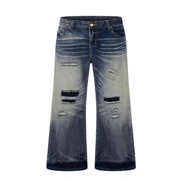Men's Full Size Distressed Wide-Leg Bootcut Jeans Plus Size - Blue