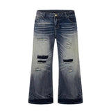Men's Full Size Distressed Wide-Leg Bootcut Jeans Plus Size - Blue