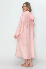Double Take Full Size Pocketed Hooded Midi Lounge Dress - Dusty Pink