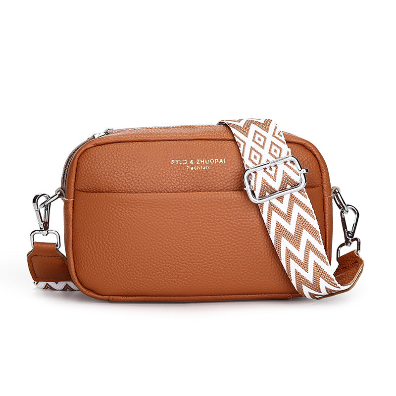 Fashion Simple Shoulder Messenger Bag Top Layer Cowhide Small Square Bag - Yellow