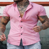 Men's Full Size Slim Fit Short Sleeve Button-Down Shirt Plus Size - Black