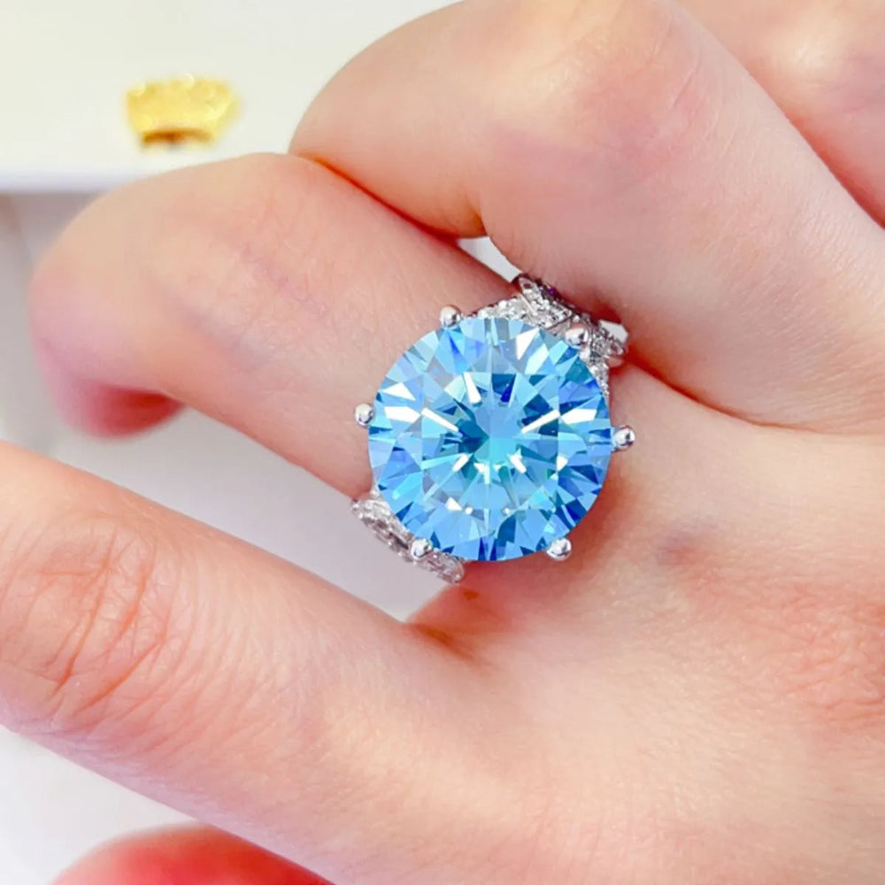 10 Carat Moissanite 925 Sterling Silver Ring - Pastel  Blue