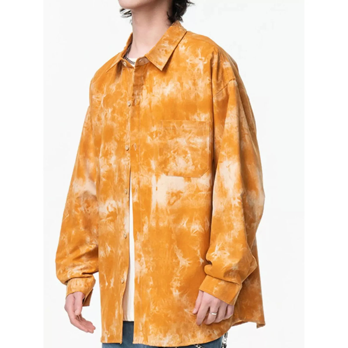 Men's Plus Size Tie-Dye Button-Up Shirt - Bright Yellow