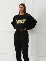 Women’s 1997 Cropped Sweatshirt & Jogger Set - Black