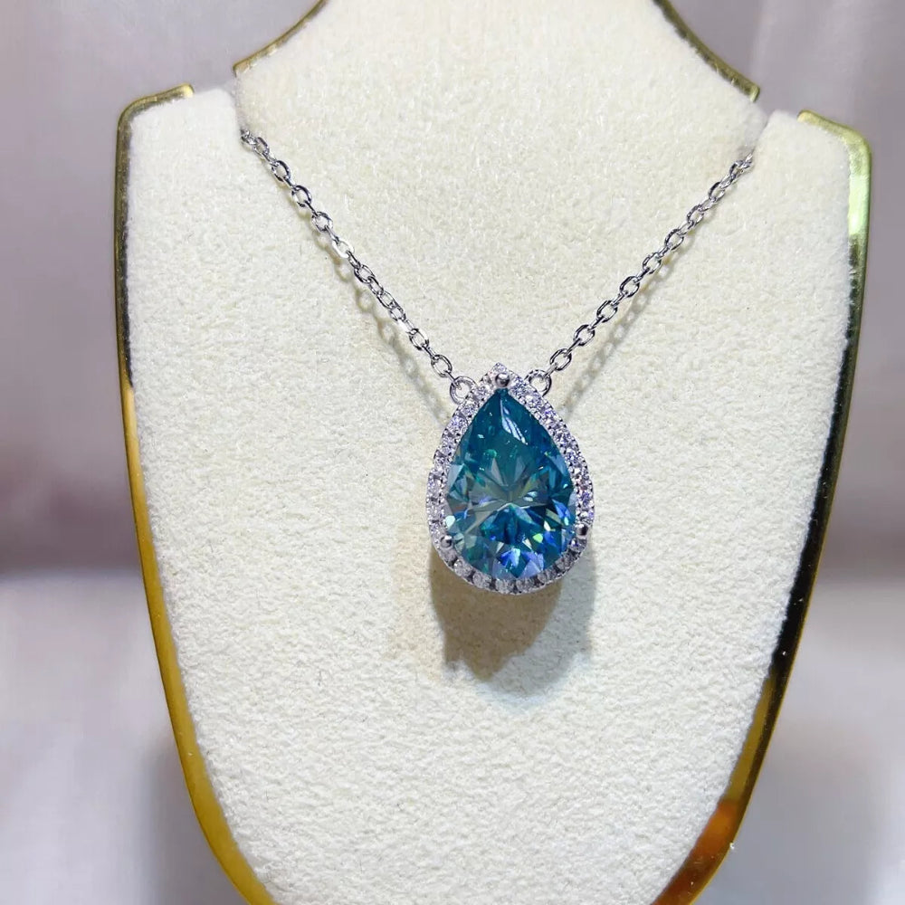 5 Carat 925 Sterling Silver Moissanite Pendant Necklace - Pastel  Blue