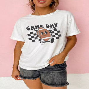 Women's game day football graphic T-shirt for casual sportswear.