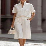 Full Size Short Sleeve Top and Wide Leg Pants Set Plus Size - White