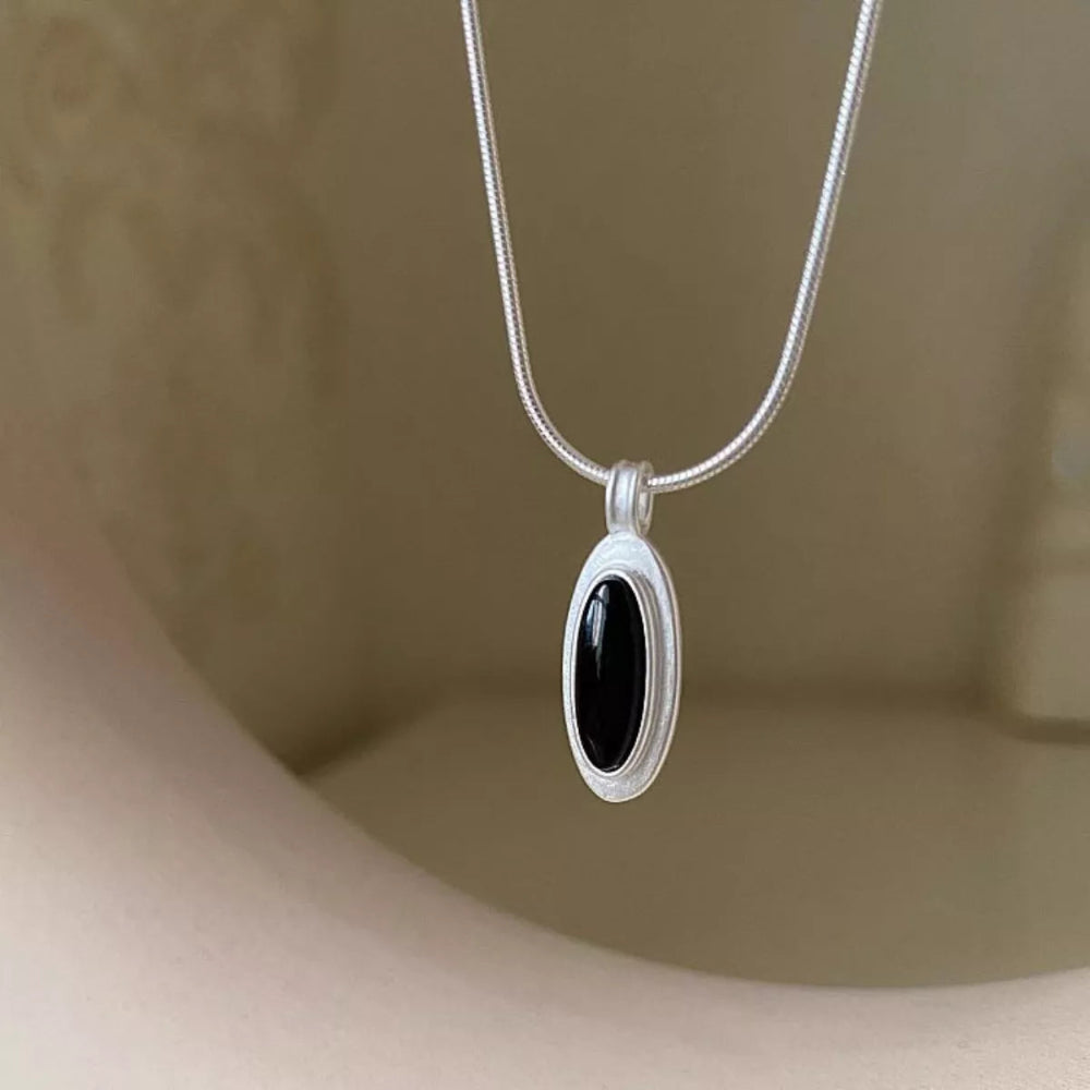 925 Sterling Silver Geometric Agate Pendant Necklace