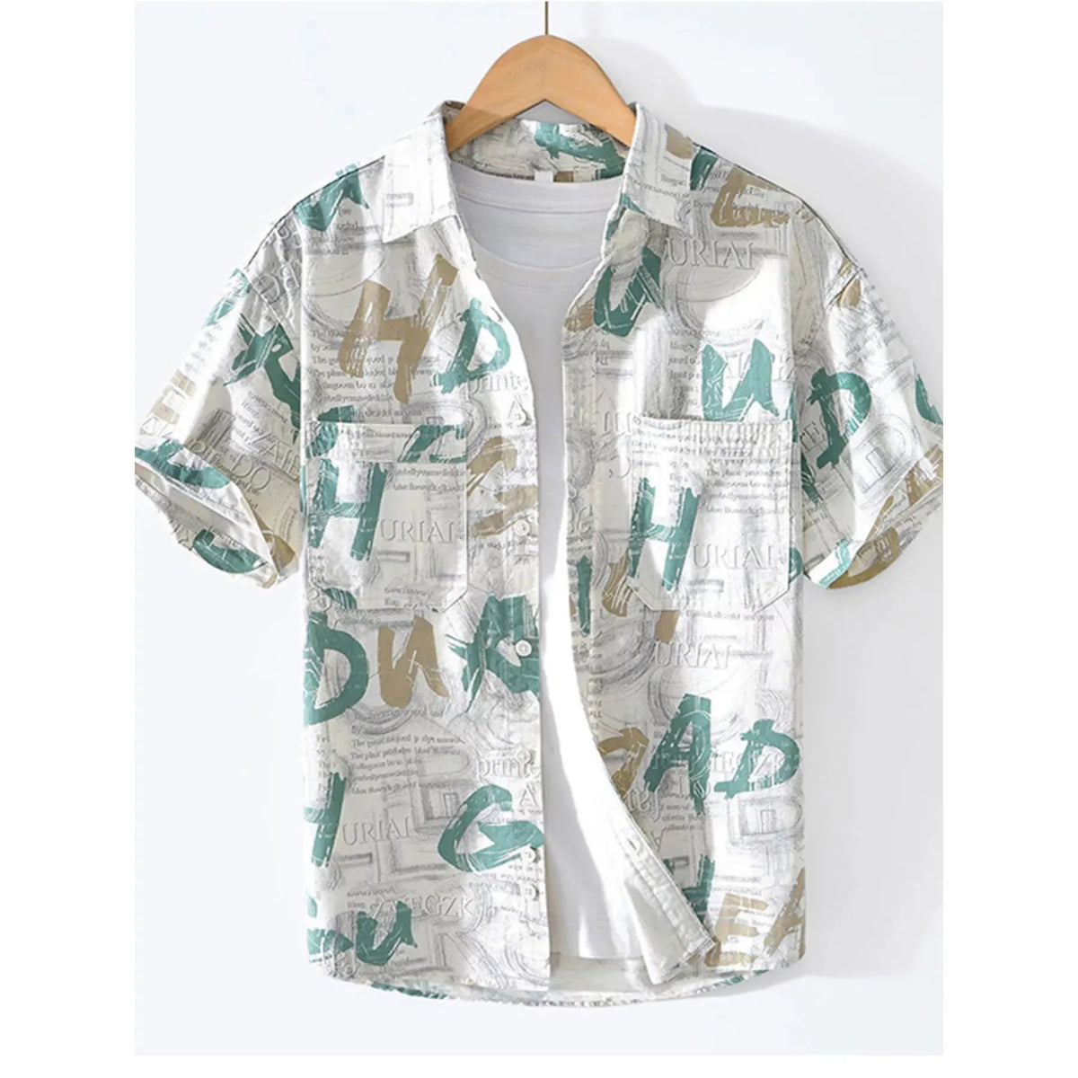 Men's Printed Short Sleeve Shirt - Turquoise