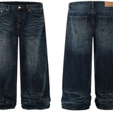 Men's Washed Wide-Leg Jeans - Blue