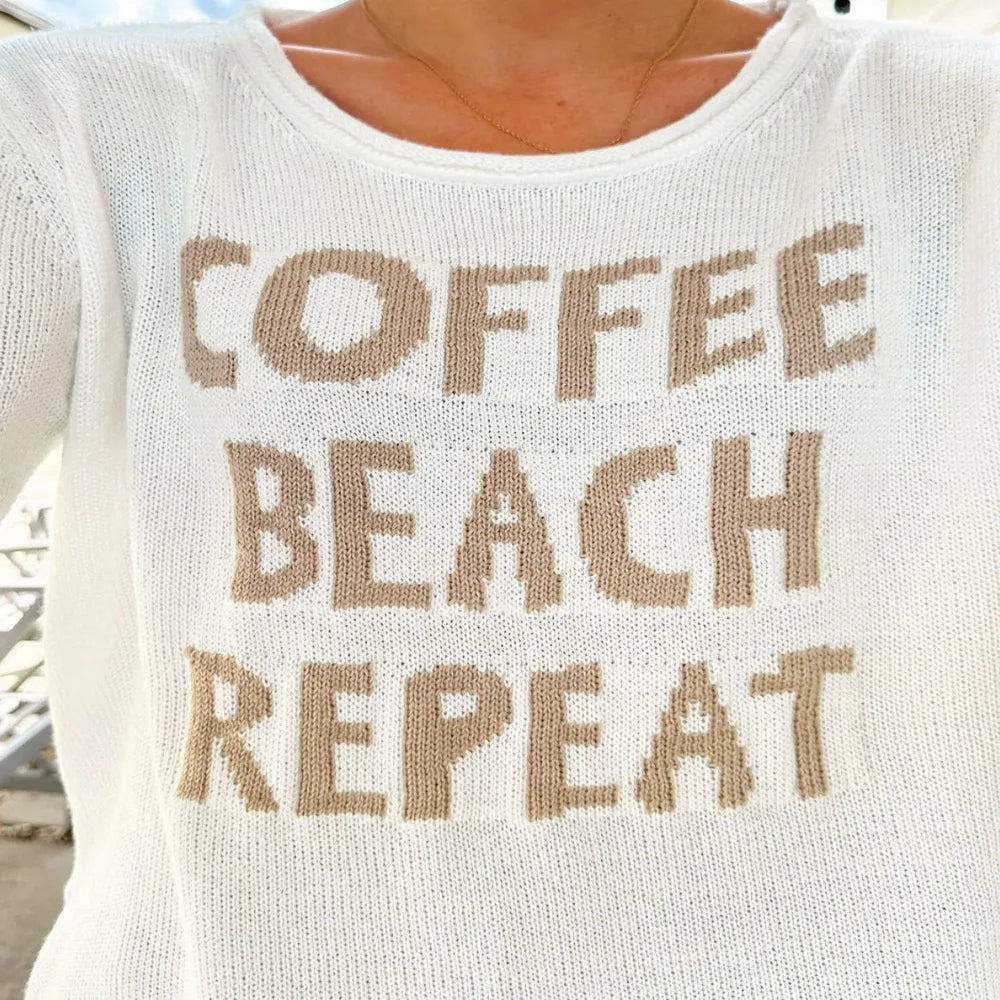 Letter Graphic Round Neck Long Sleeve Sweatshirt - White