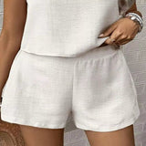 Round Neck Tank Top and Shorts Set - White