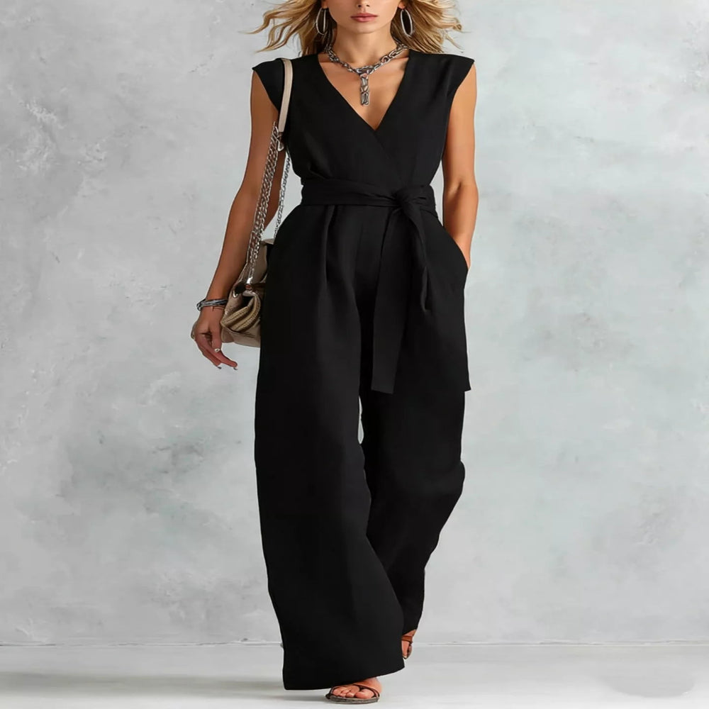 Sleeveless Wide Leg Jumpsuit - Khaki
