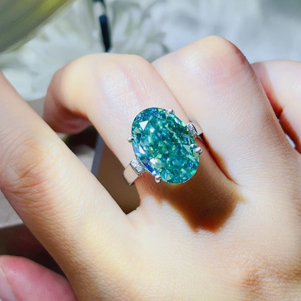 5 Carat Moissanite 925 Sterling Silver Ring - Turquoise