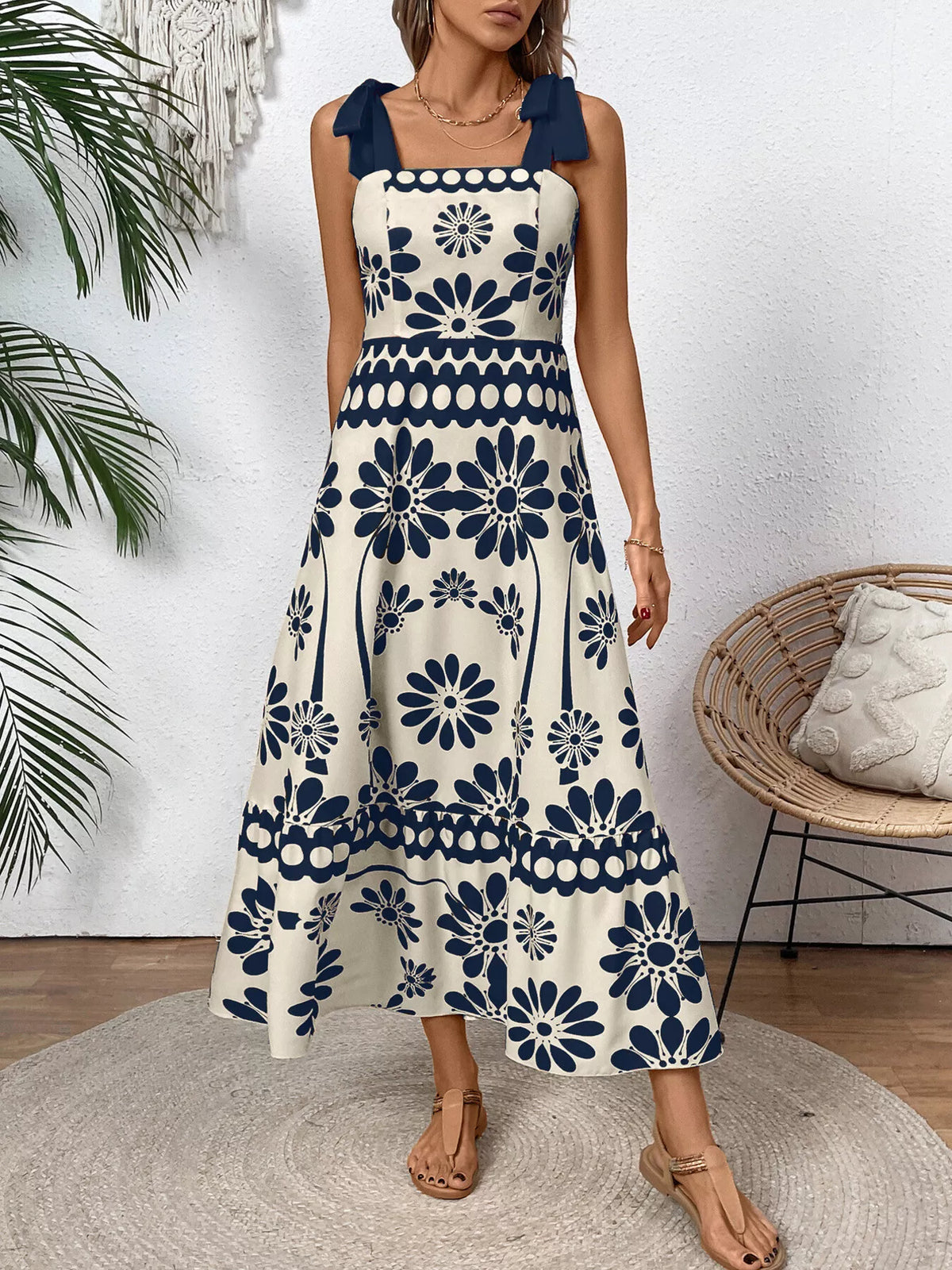 Floral Smocked Strapless Maxi Dress - Red