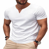 Men's Full Size Casual V-Neck Short Sleeve T-Shirt Plus Size - Brown