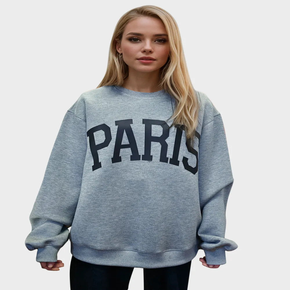 Basic Bae PARIS Round Neck Long Sleeve Air Scuba Sweatshirt - Gray