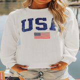 US Flag Corded Long Sleeve Sweatshirt - White