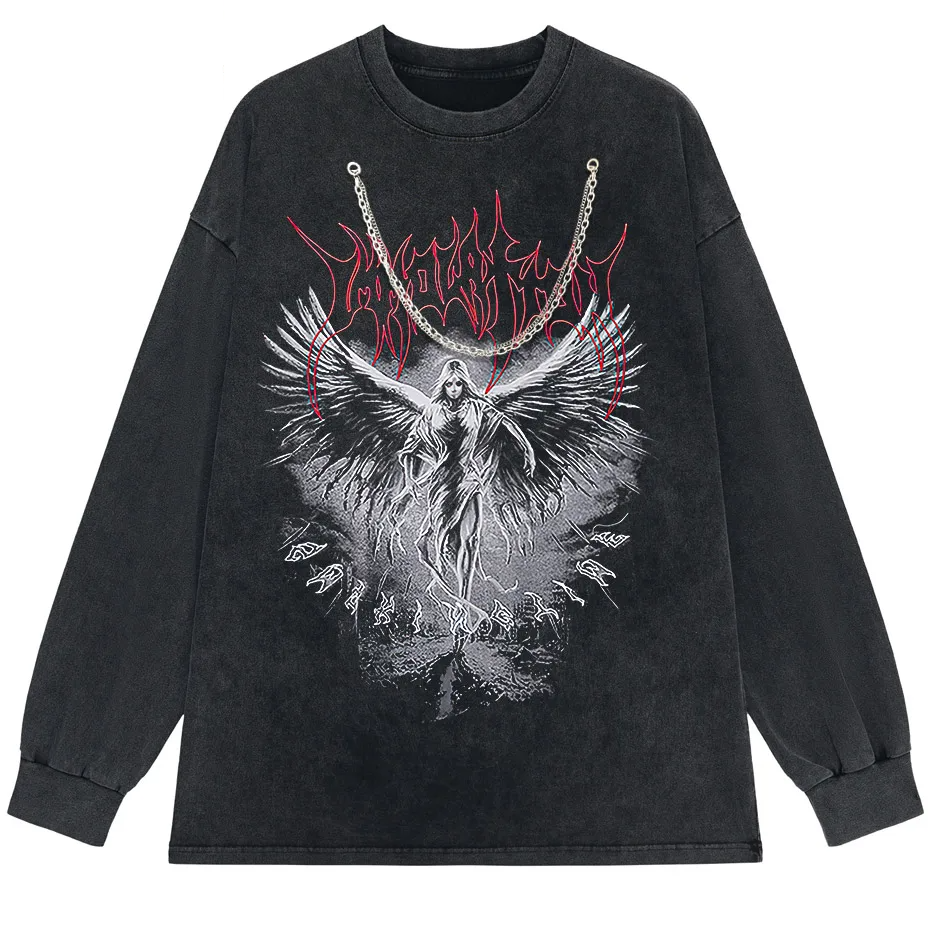 Y2k Gothic Punk Style Men T Shirt Clothes Harajuku Oversized T-Shirt Top - long  black