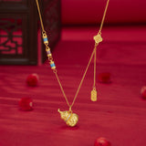 18K gold-plated gourd pendant necklace with an elegant polished finish.