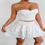 Tube Top and Ruffle Layered Skirt Set - White