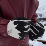 Men's black crocodile-grain sheepskin winter gloves with warm insulated lining for cold weather.